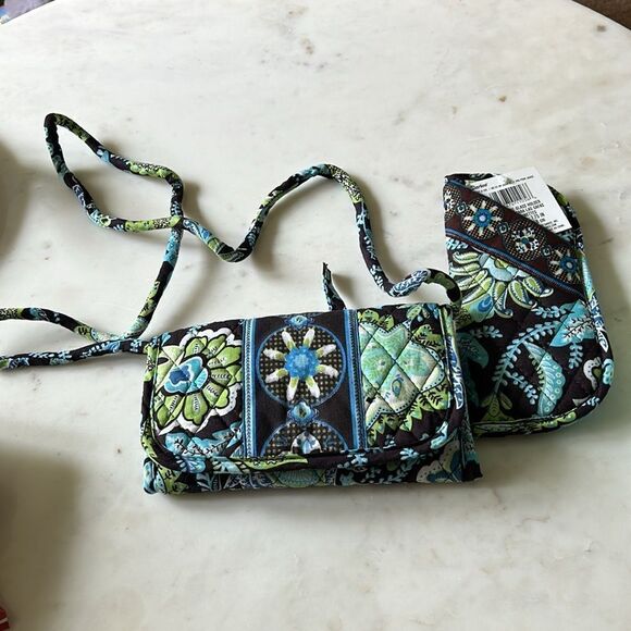 New Darice blue green cotton crossbody wallet and eyeglass case - Picture 1 of 4